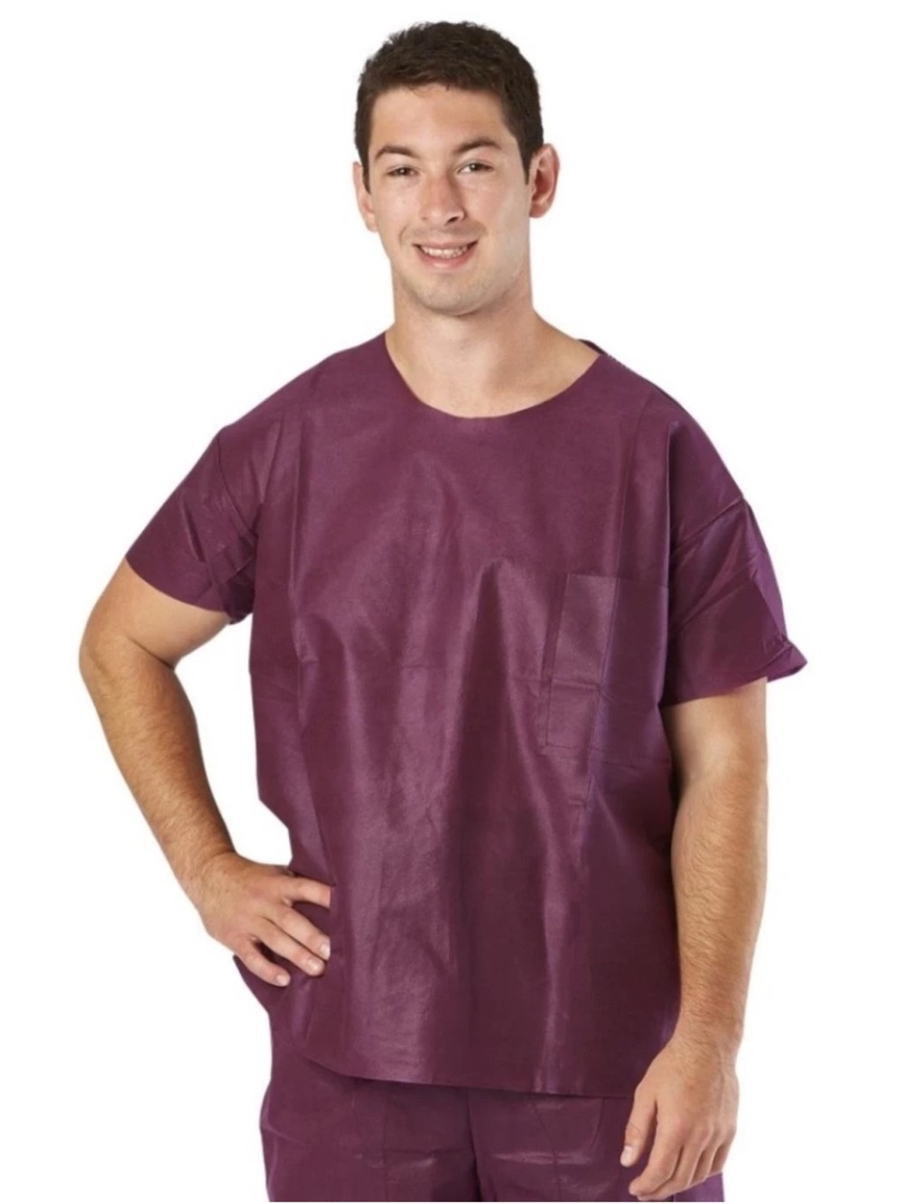 Medline Unisex Scrub Shirt with Round Neck Disposable, red Size XL, Case of 30